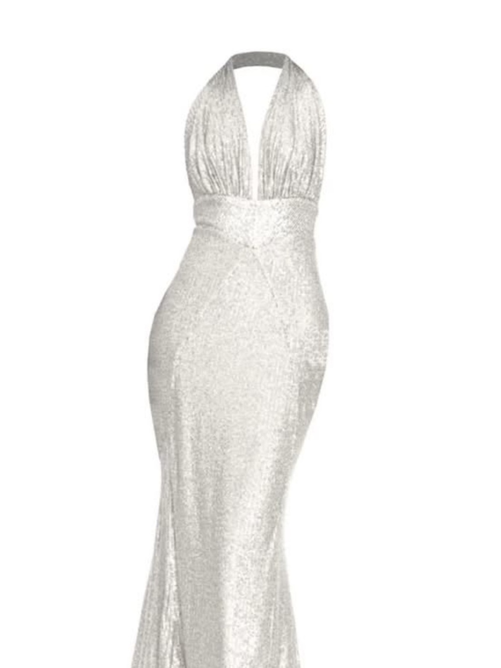 Halter V-Neck White Sequin Prom Gown